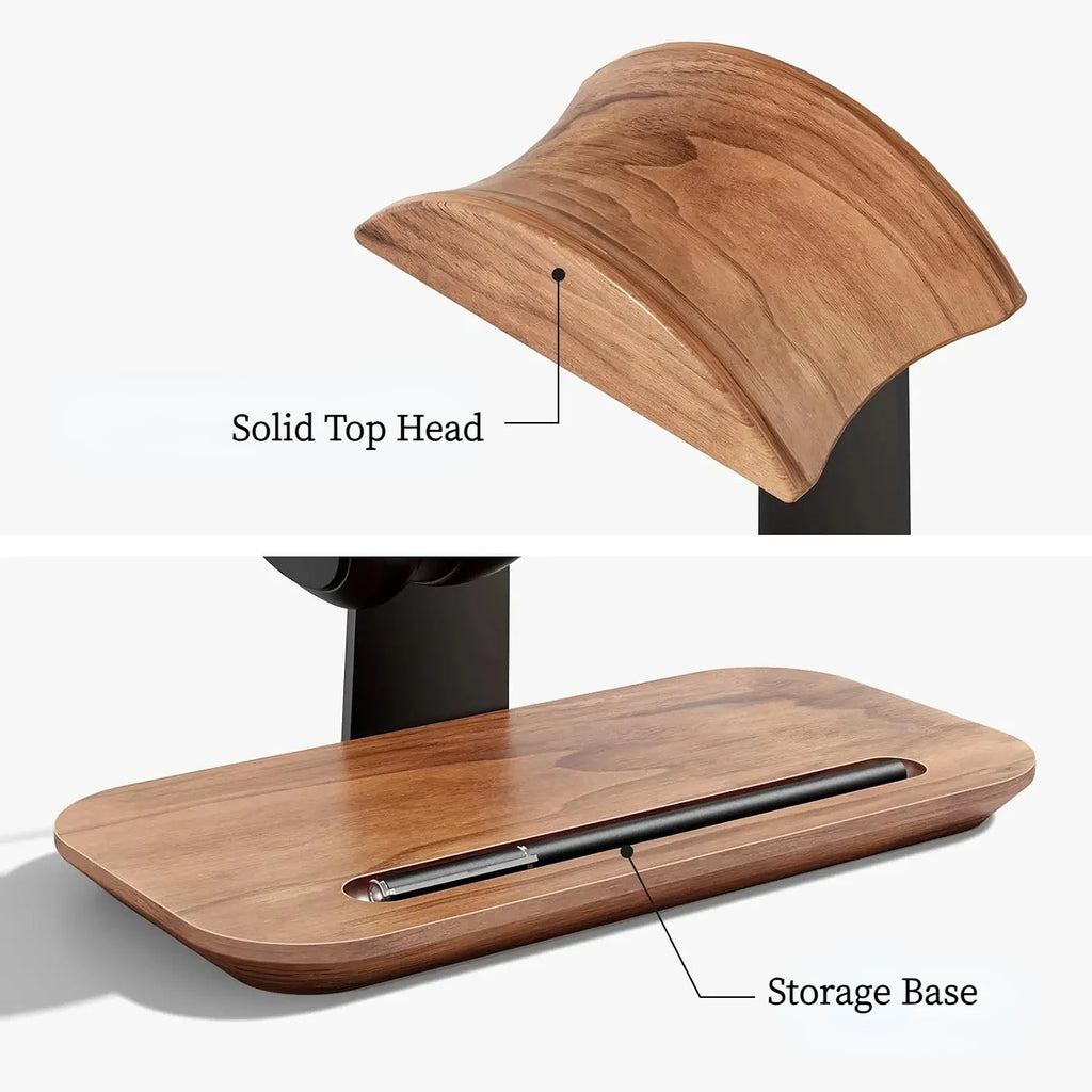Wood Headphone Stand with Storage Base