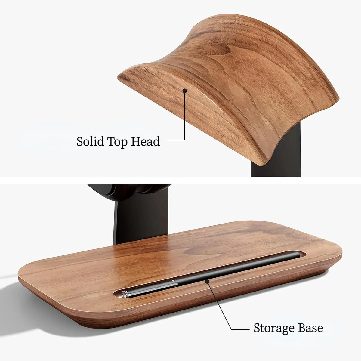 Wood Headphone Stand with Storage Base