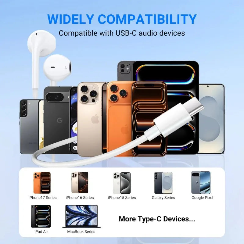 USB-C Wired Earbuds with Microphone & Volume Control
