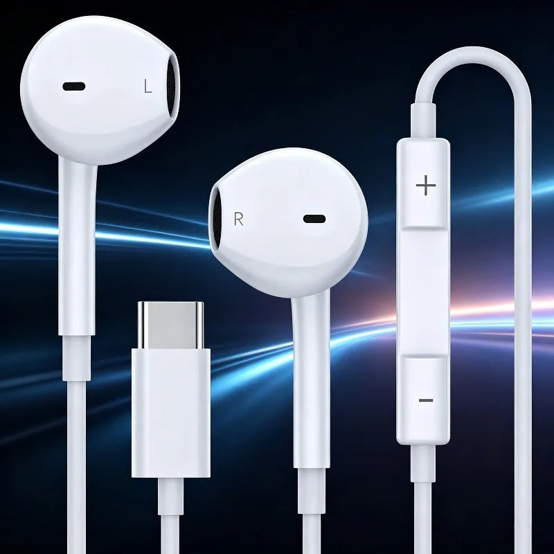 USB-C Wired Earbuds with Microphone & Volume Control