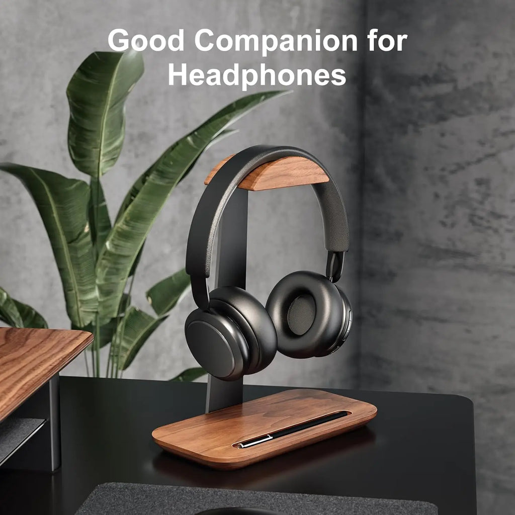 Wood Headphone Stand with Storage Base